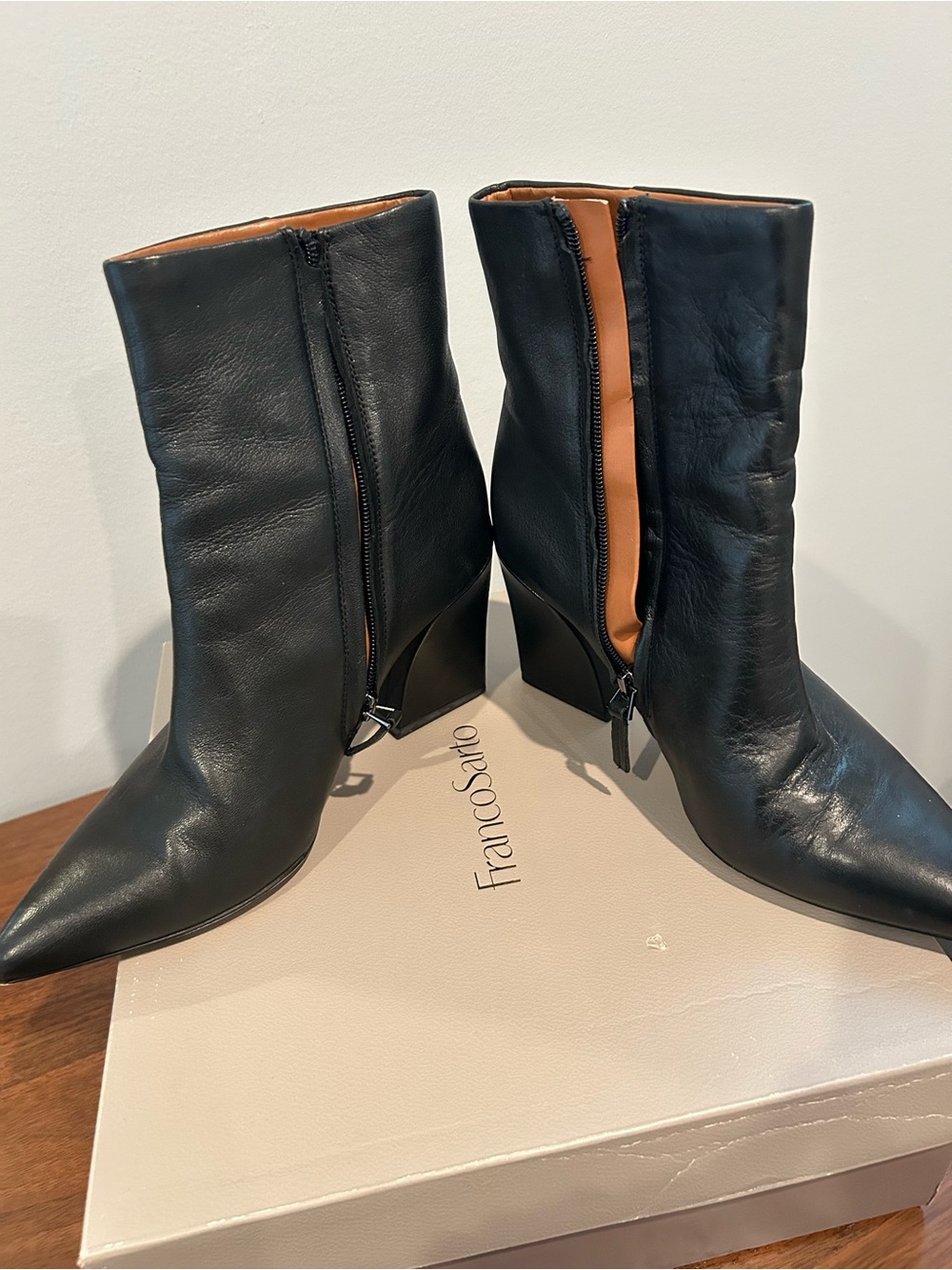 Franco Sarto Black Pointed-Toe Leather Ankle Boots - Picture 4 of 10